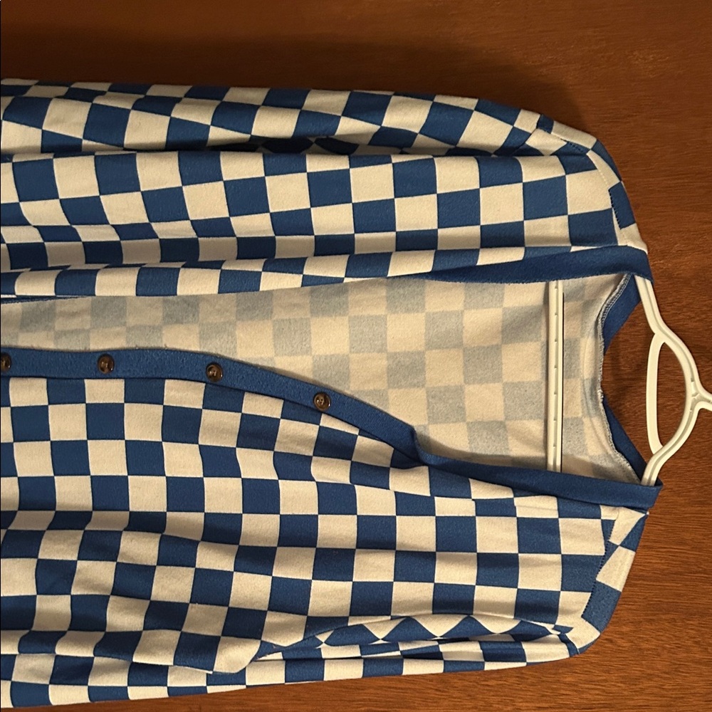 Blue and White Checkered Women's Cardigan